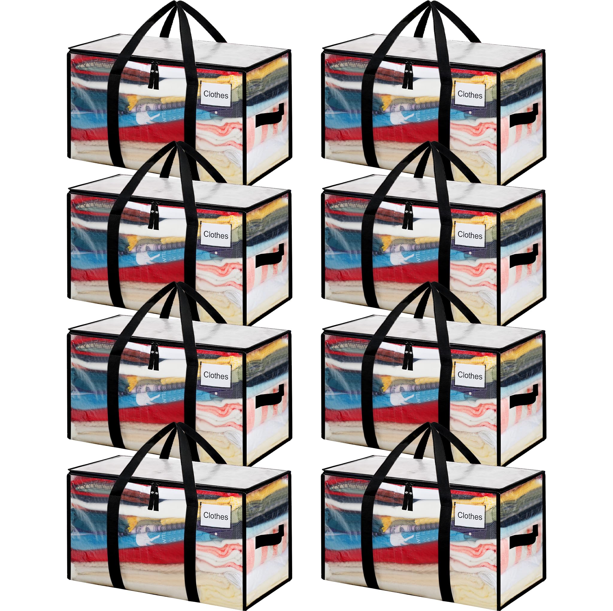BAGAIL Heavy Duty Moving Bags with Strong Handle, Extra Large Moving Boxes, Storage Tote for Clothes, College Moving Supplies(Clear, 8 Pack)