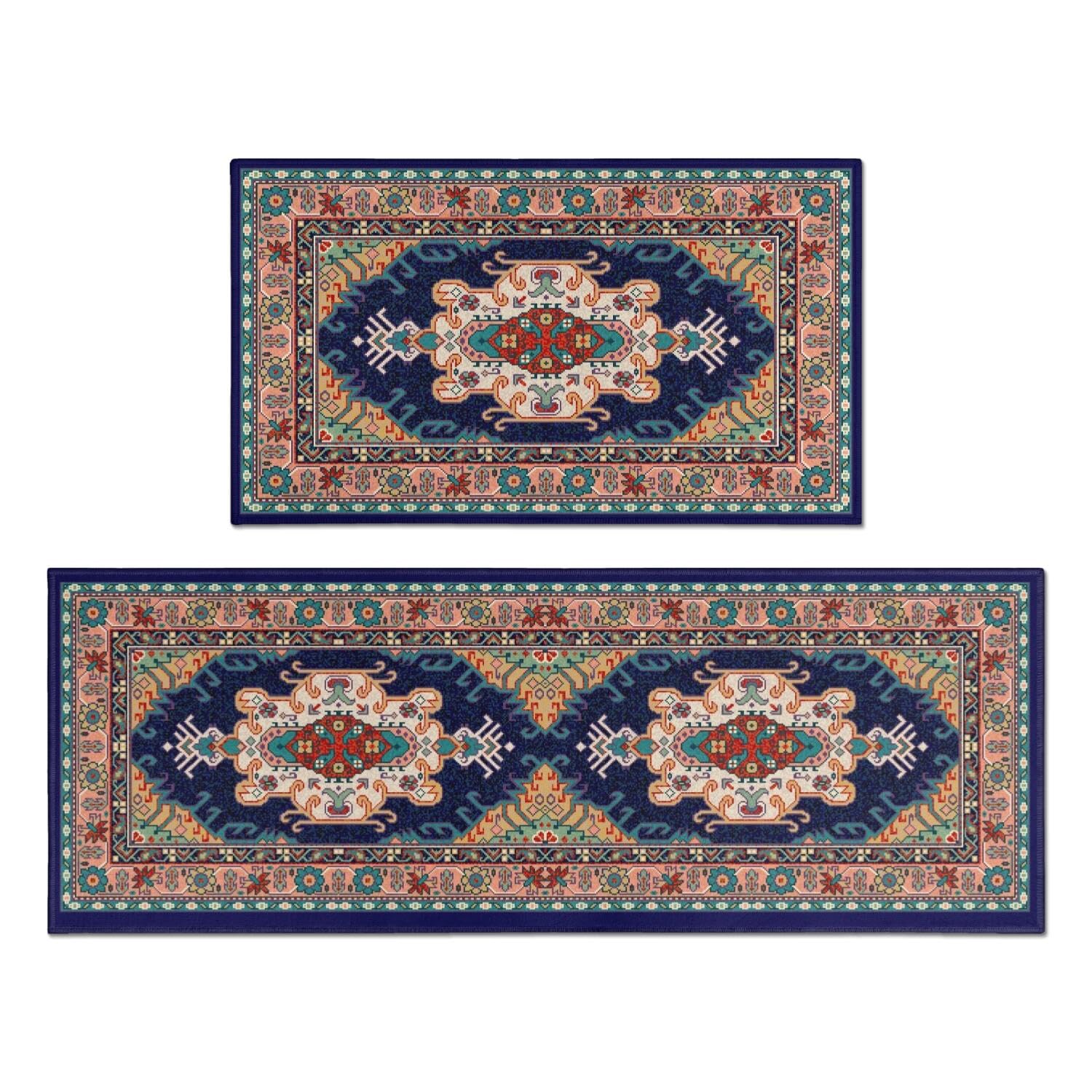 Kuyig Home Kitchen Mats for Floor Boho Kitchen Rugs Sets of 2 Non Slip Absorbent Washable Kitchen Rugs Anti Fatigue 17"x47"+17"x30"