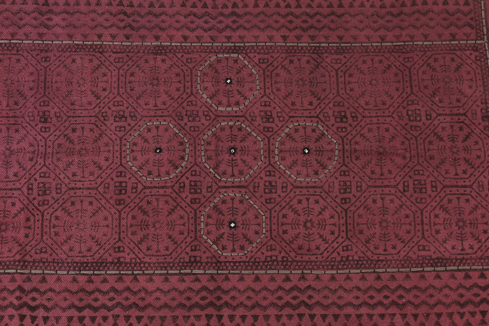 Dhurrie Teppich mit Handblockdruck, flach, handgewebt, Quaste, Boho, indischer, böhmischer Akzent, handgefertigt, handgewebter Teppich für Eingangsbereich, Flur 330 x 330 cm (11 x 11 Fuß im Quadrat)