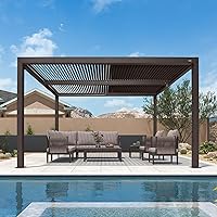 PURPLE LEAF 10x12 Louvered Pergola: Adjustable Aluminum Roof Gazebo for Patio Deck Backyard - Wind-Resistant Shade Shelter