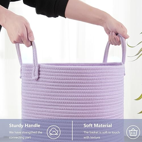 Miniatura 13 de Cesta de cuerda tejida negra de 62 litros, cesta de lavandería para ropa alta y moderna cesta de almacenamiento para manta en sala de estar