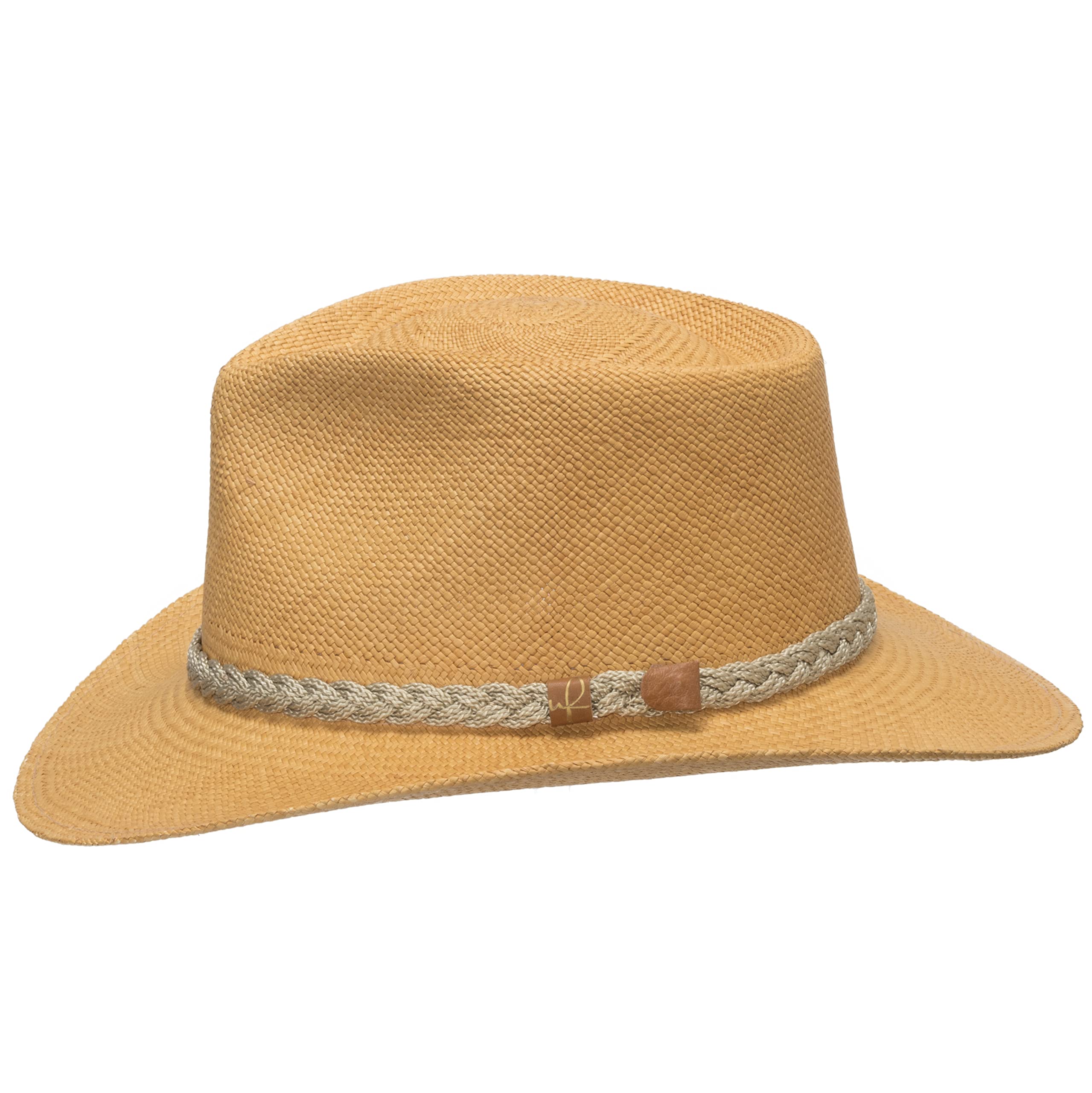 ULTRAFINO Authentic Aficionado Straw Panama Outback Safari Hat with Braided Hatband Wheat 7 5/8