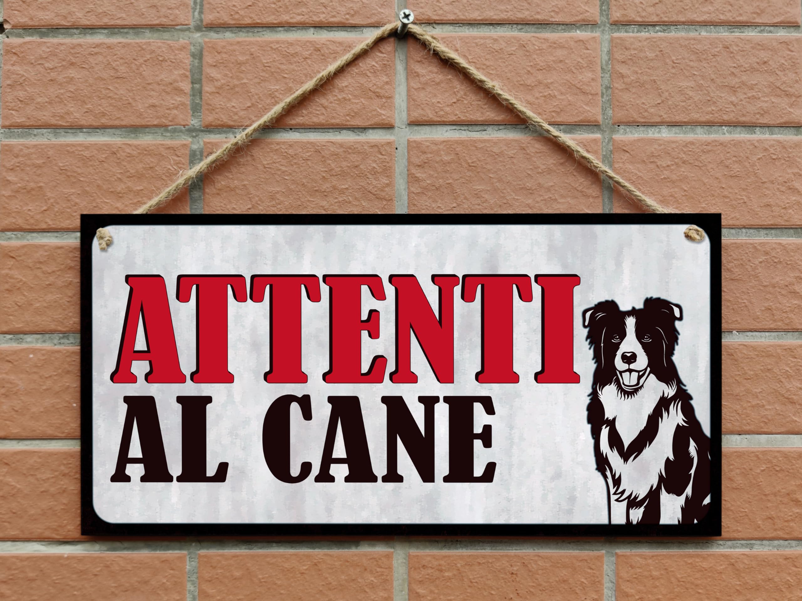 CARISPIBET Attenzione al Cane Cartello di Avviso per Esterni in PVC con Border Collie 15 x 30 cm