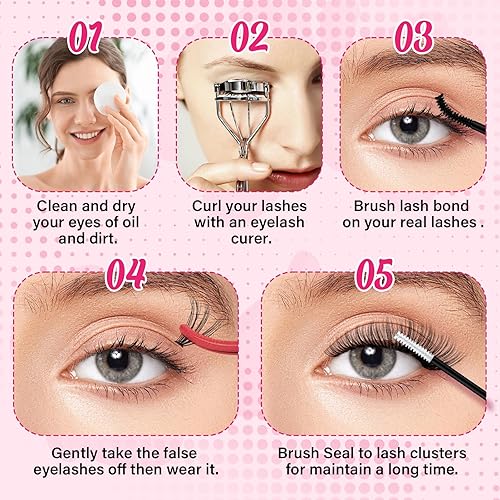 Miniatura 7 de Kit de 280 racimos de pestañas en racimo 30D+40D, kit de extensión de pestañas con adhesivo de pestañas y sellado, aplicador de pestañas