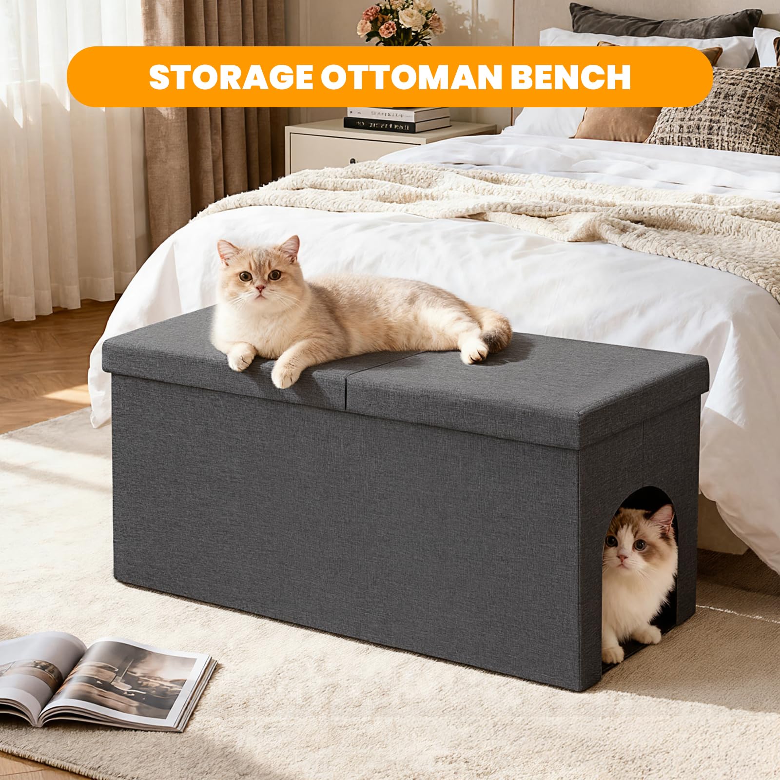 Stylish Cat Litter Box Enclosure - Dark Grey -6