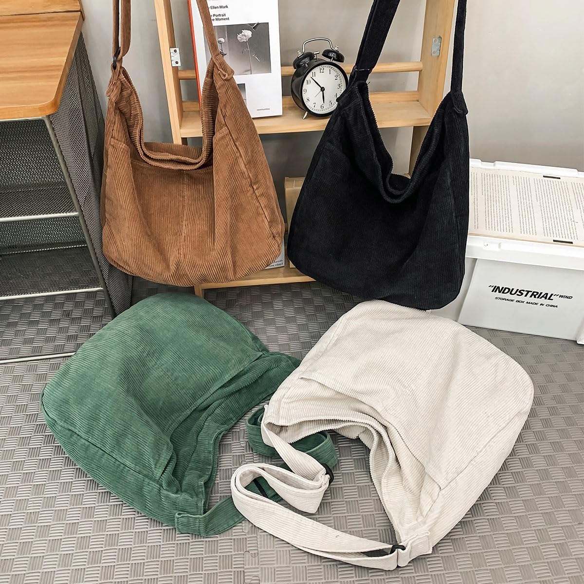 Corduroy Tote Bag for Women with Zipper,Hobo Crossbody Bags for Women Shoulder Bag Purses and Handbags - Image 7