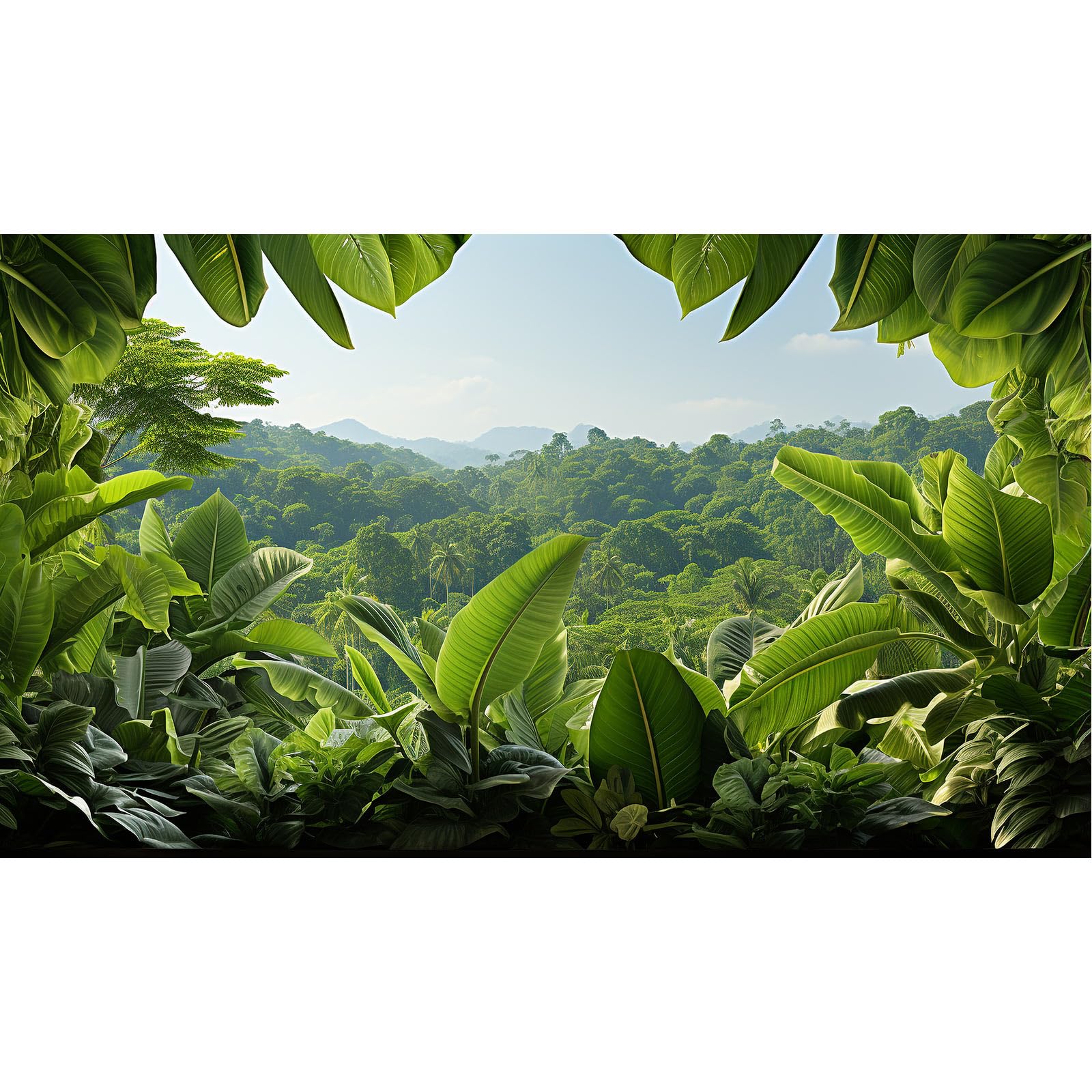 Tropical Leaves Aquarium Background Rainforest Lush Green Jungle Plants Fish Tank Background Blue Sky Nature Mountains Reptile Tank Backgrounds Foggy Forest Reptile Enclosure Backgrounds 48x20in