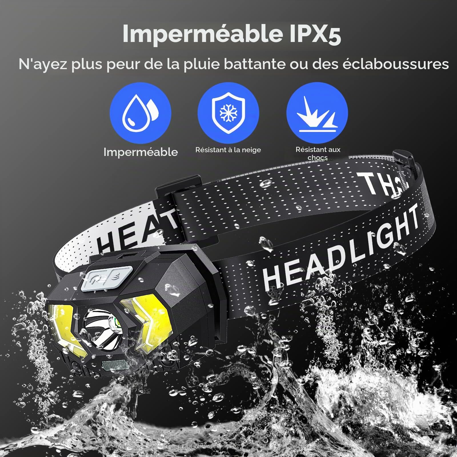 Lampe Frontale LED(2 Pièces/1 Pièce), High Lumens Torche Frontale Puissante, Piles Comprennent, Multiples Modes D'éclairage, IPX5 Étanche pour Camping, Jogging, Pêche
