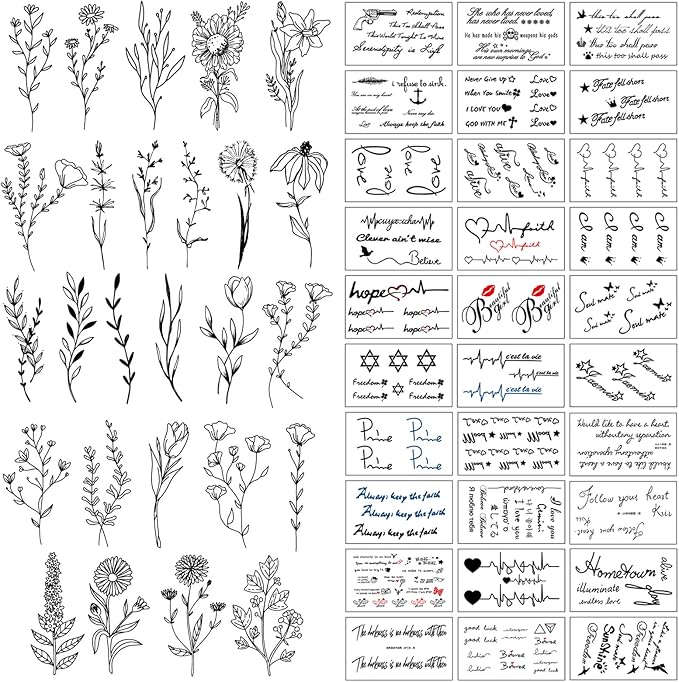 36 Sheets Small Temporary Tattoo Quotes BOZILY Tiny Fake Tattoos
