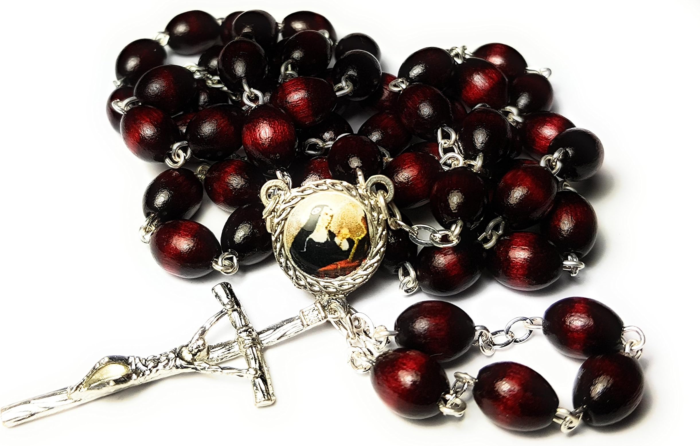 3rd Class relic Rosary Saint Rita of Cascia Patron of Lost Impossible Causes, Sickness, Wounds Marital Problems, Abuse, Mothers Santa Rita de Casia Causas imposibles, problemas maritales (Cherry)