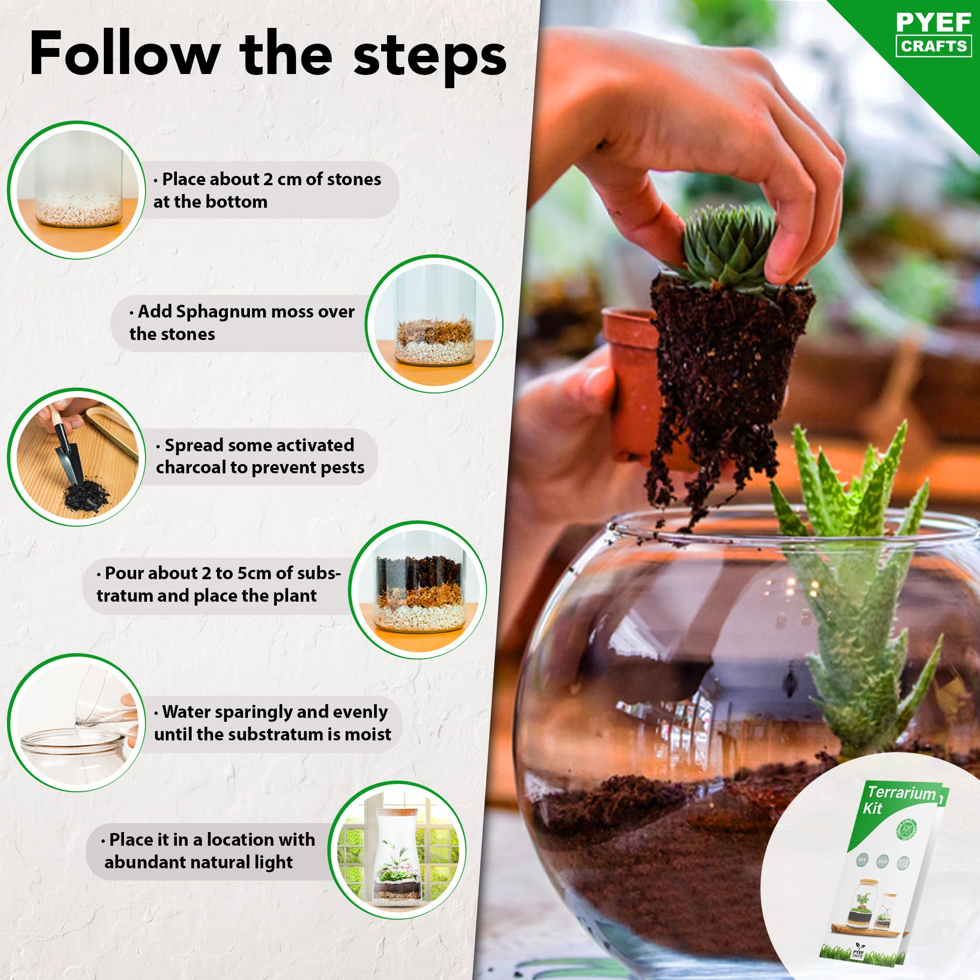 Zestaw do terrarium DIY dla roślin, zestaw startowy do ogrodu w butelce, samowystarczalny ekosystem - materiały dla sukulentów, roślin powietrznych, paproci - zestaw bez słoika (M), bez
