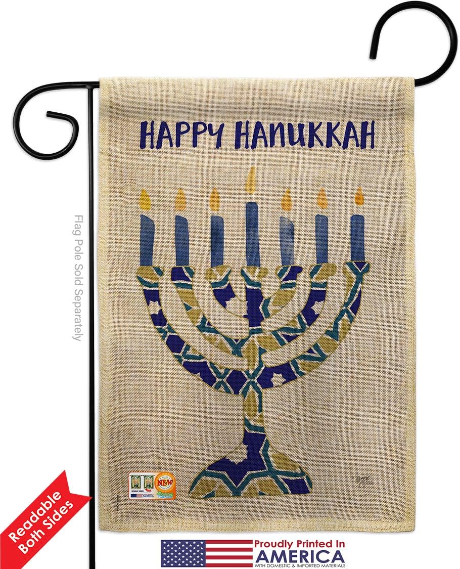 Hanukkah Menorah Burlap Garden Flag Set with Stand Wintertime Candle Bonsai Jewish Chanukah David Small Decorative Gift Yard House Banner Double-Sided Made In USA 13 X 18.5