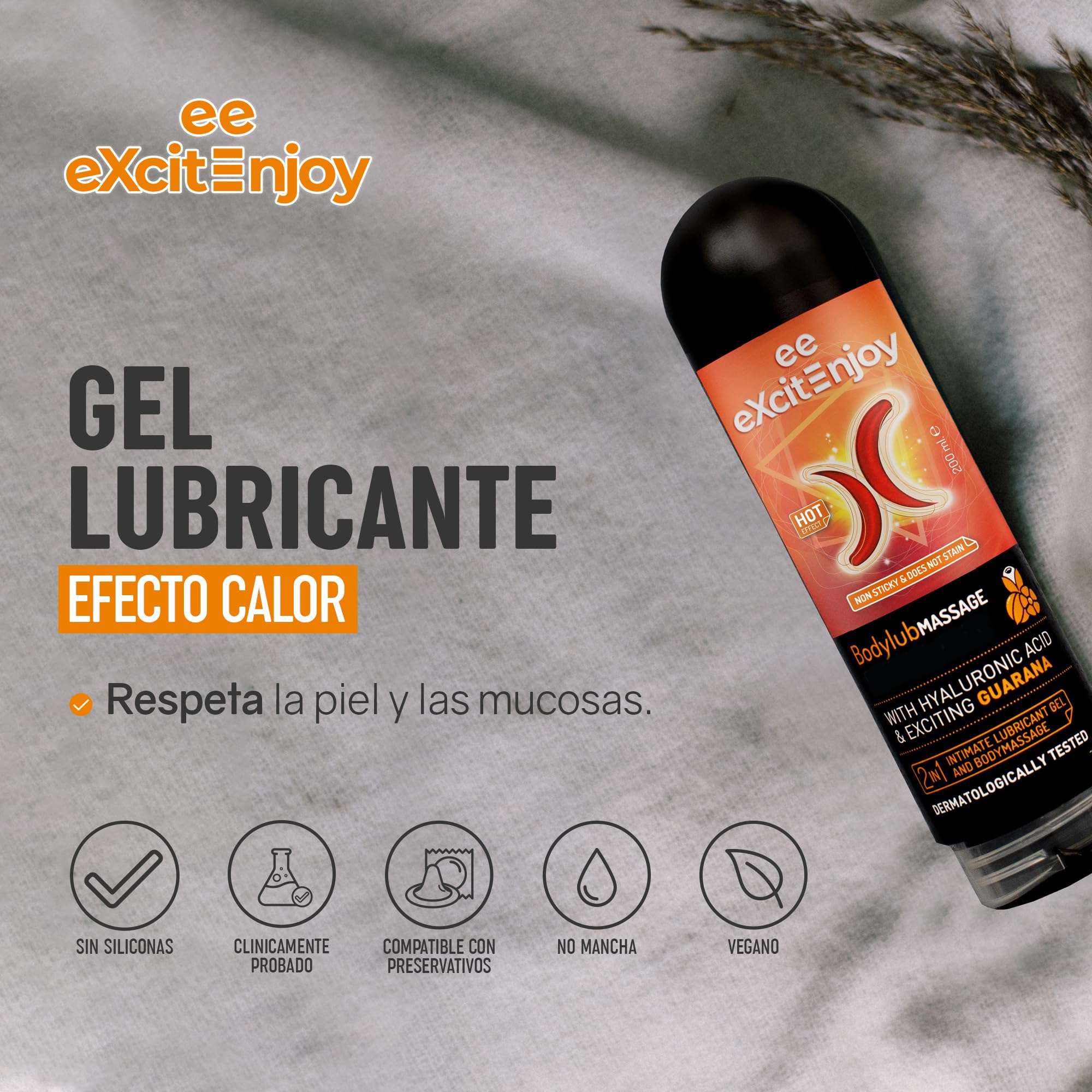 Excite Intimate Couple Lubricant Gel and Massage Gel 2 in 1 with Guarana  and Hyaluronic Acid | Heat Effect | Silicone Free | Vegan | Compatible with  Condoms | 200 ml : Amazon.es: Health & Household