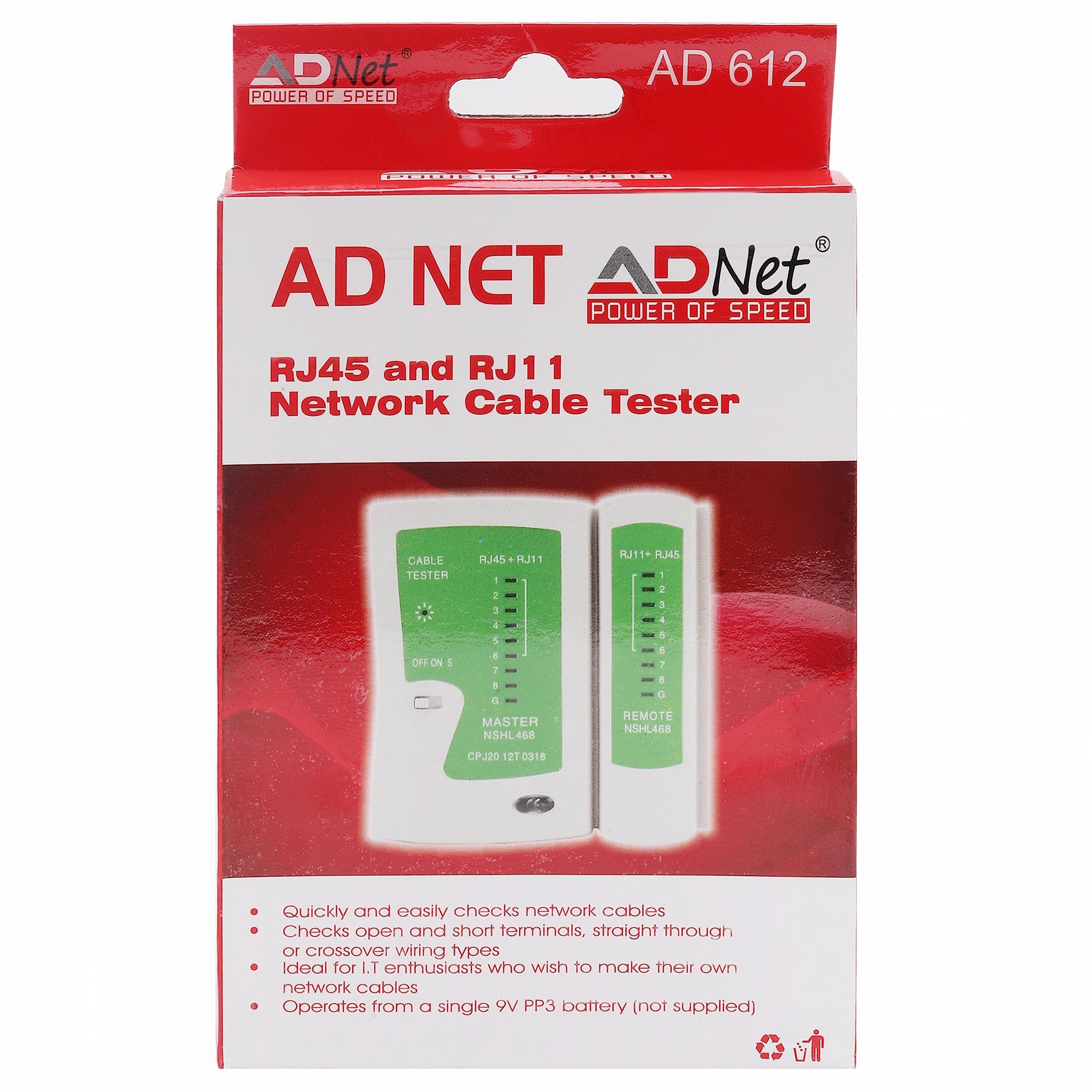 ADNET RJ45 and RJ11 LAN network Ethernet internet cable Tester RJ 45 Cat5 RJ 11/12 Network Cable Tester for RJ45 RJ11 RJ12 CAT5 CAT 6 Lan Adapter Tester 2