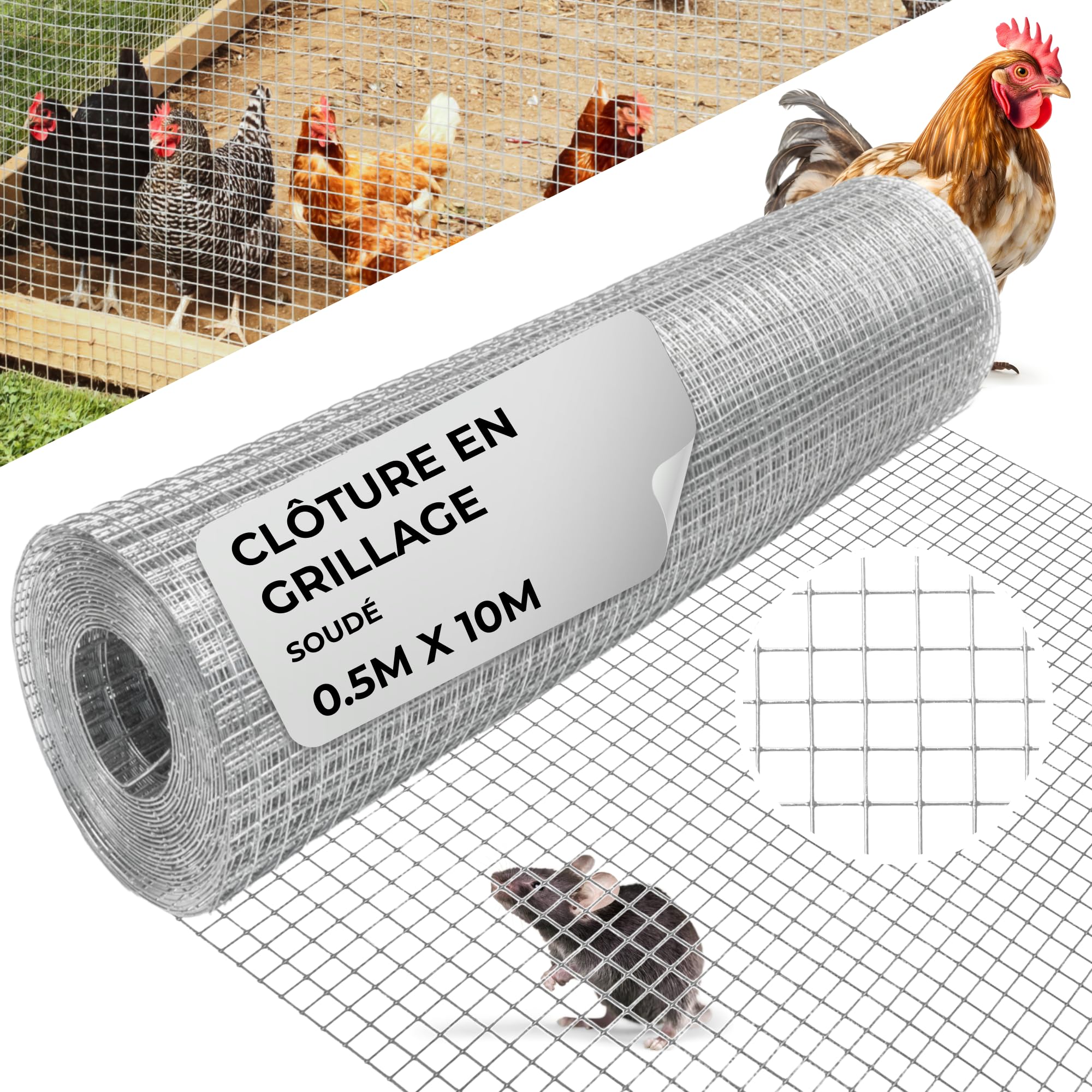 STREND PRO Grillage Métallique | Soudé - Galvanisé | 0.5 m x 10 m | 0,8 mm, 10x 10 mm | Grillage Anti-Campagnols, Lapins, Lièvres, Volières | Grillage Lapins, Poulailler