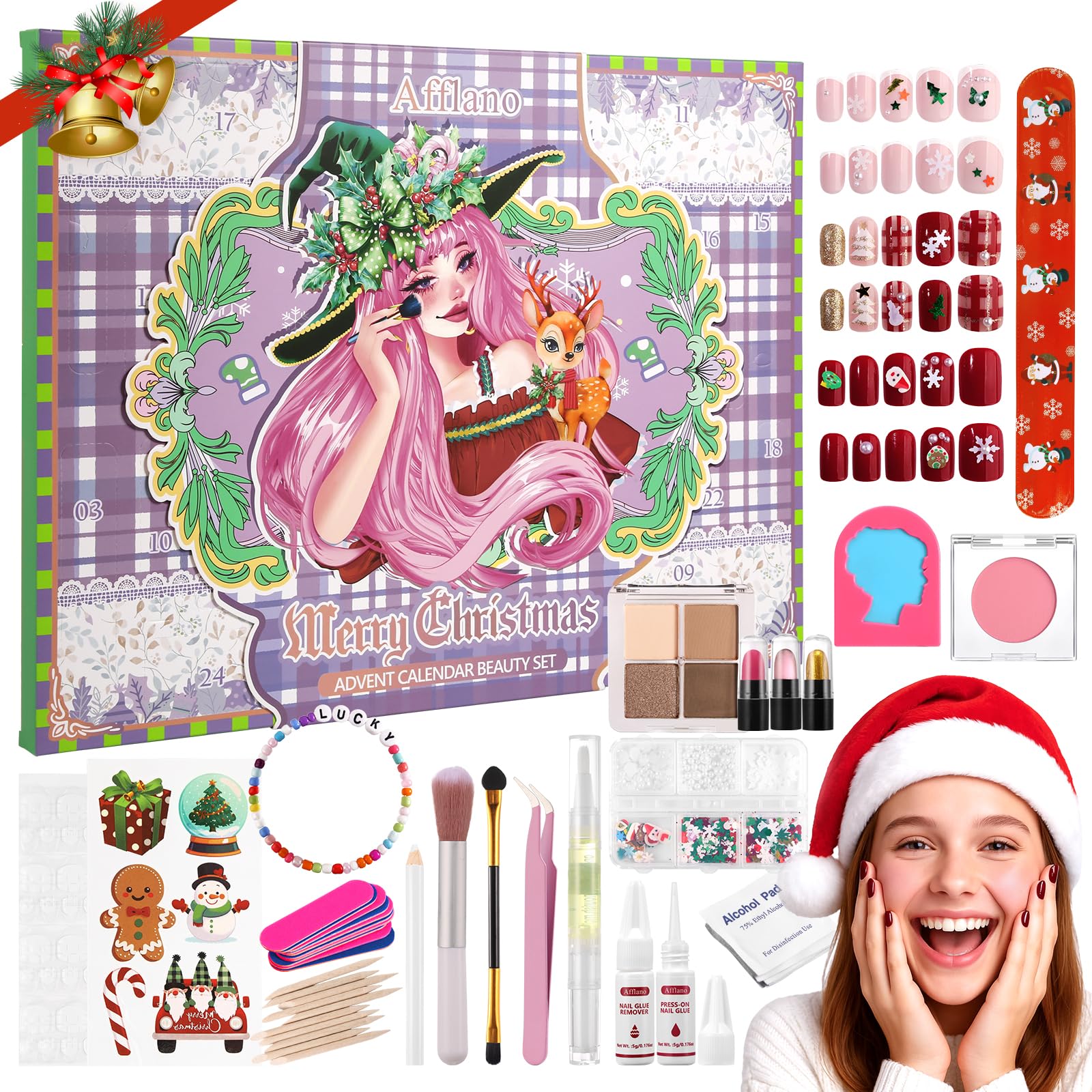 Makeup Advent Calendar Beauty 2025, 24 Days Christmas Countdown Advent Calendar for Girls, 24 Pieces Xmas Makeup Gift Set, Holiday Surprise Makeup Set for Teenage Girls, Women