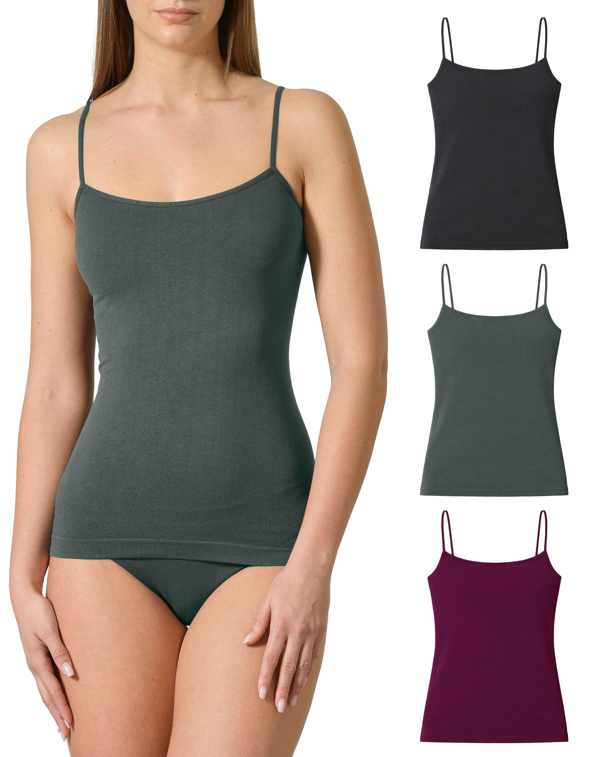 Risalti Tank Tops Women Microfibre Narrow Shoulder 3 Pack - Womens Tops Seamless, Vest Top, Camisole Tops for Women Elegant, Women's Vests Softer Than Cotton Vests for Women - Made in Italy