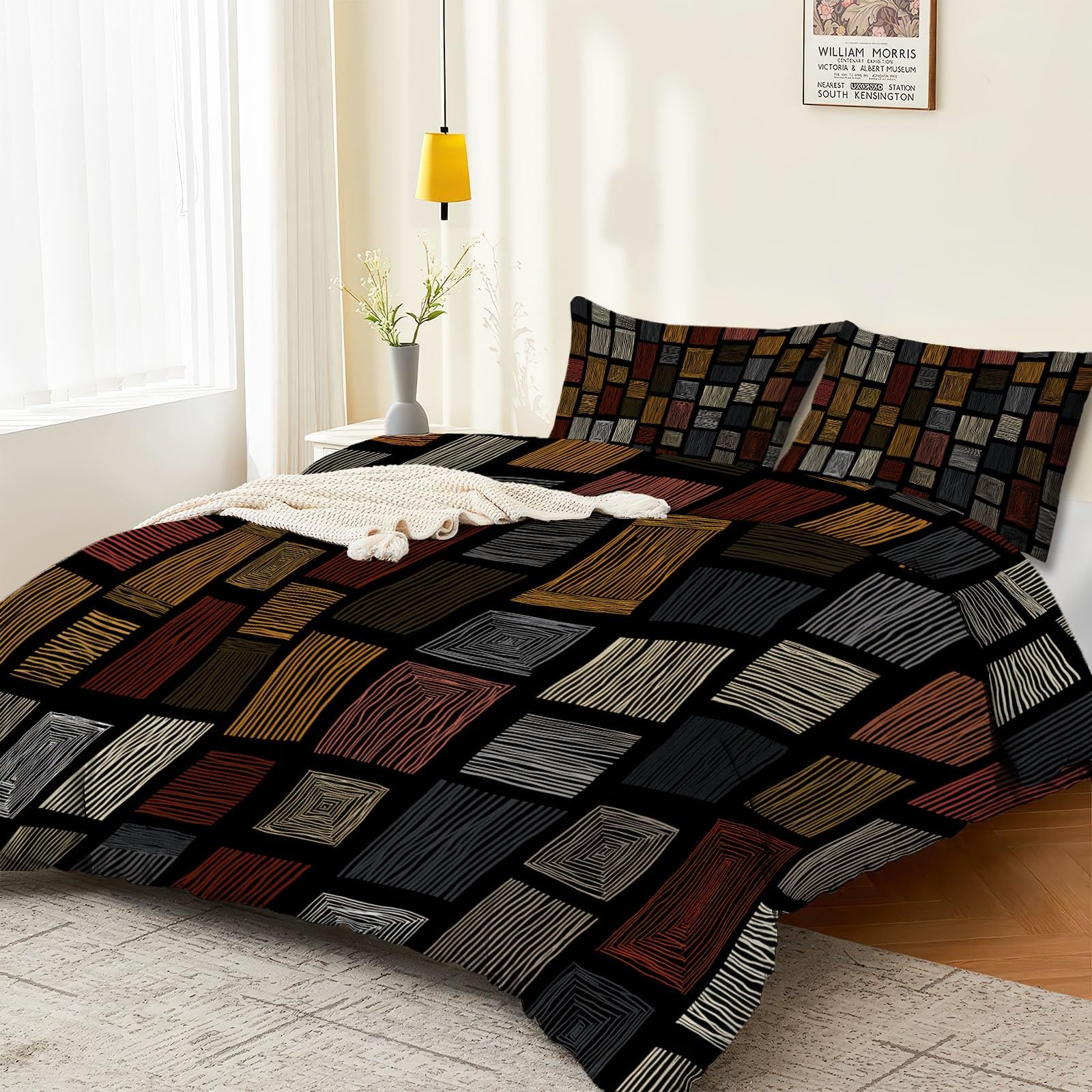 Set copripiumino bohémien, multicolore in microfibra, 200 x 200 cm, reversibile, a righe astratte, con 2 federe, morbido, per bambini e adulti