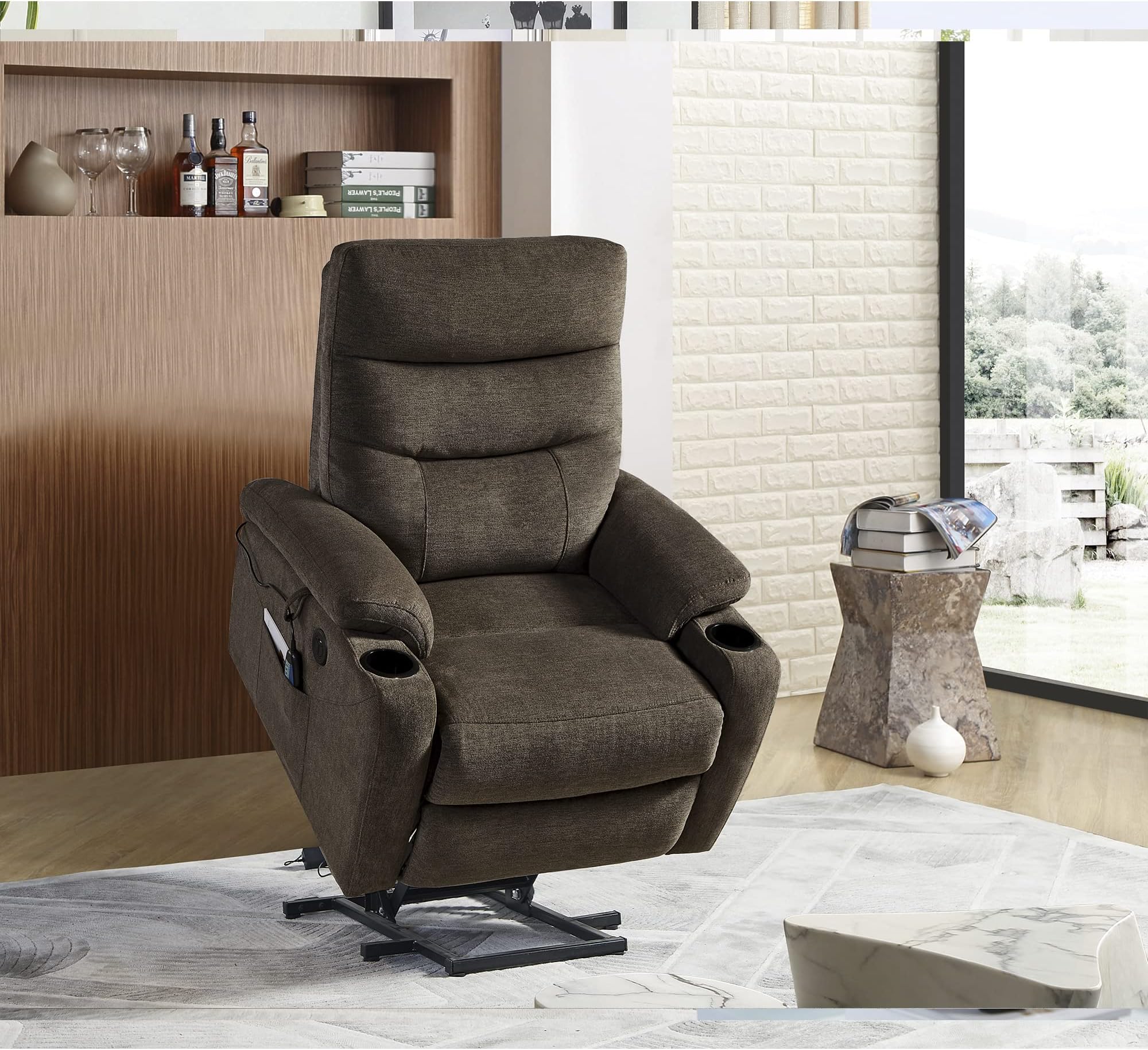 Cutimrke35.5" 8 Vibrating Massage 1 Lumbar Heating Point for Elderly, 2 Side Pockets, Cup Holder, USB Ports, High-Tech Home, Dark Brown, Electric Power Lift Recliner Chair Sofa