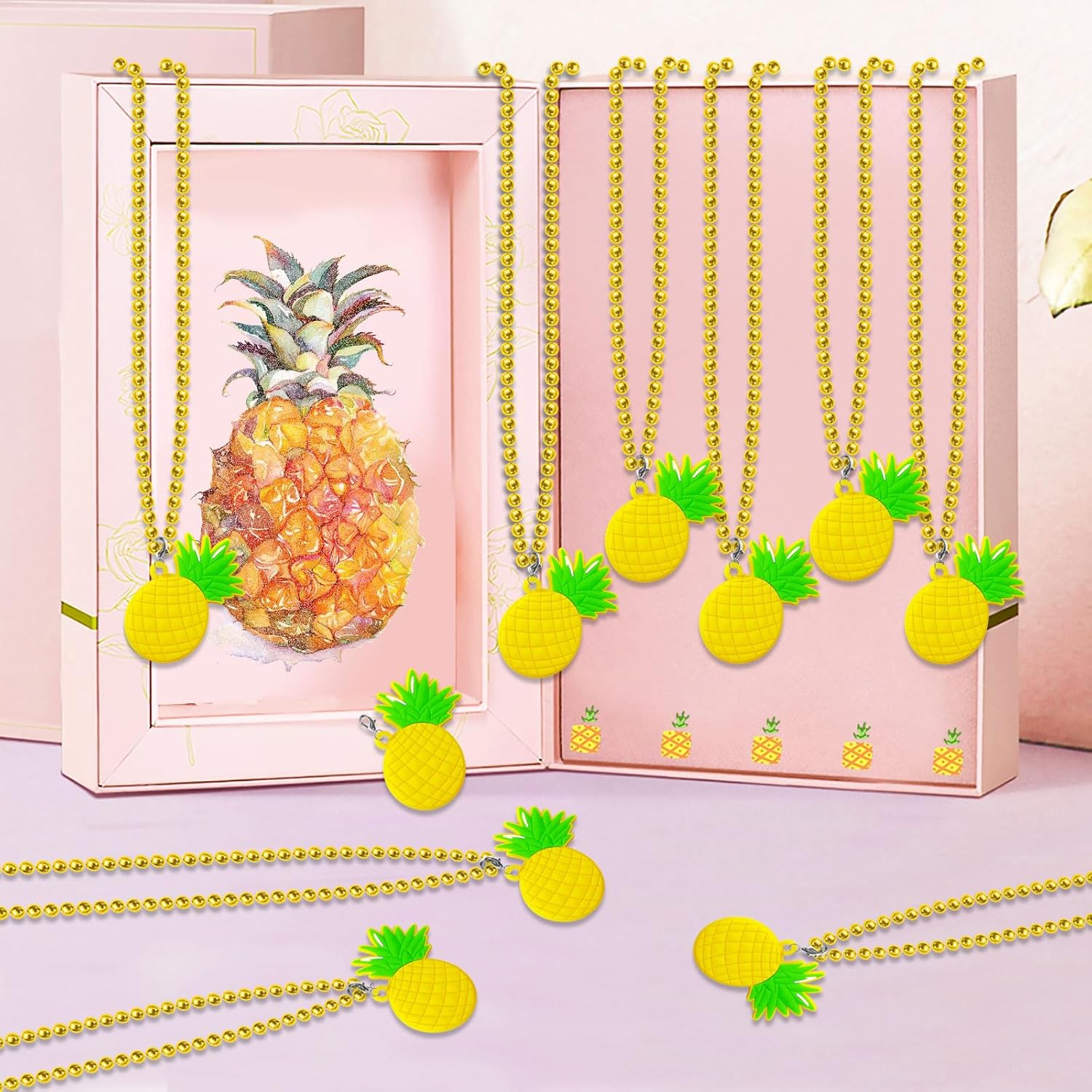 24 Pack Pineapple Necklace Party Favors for Hawaiian Luau Aloha Baby Shower, Fruit Themed Birthday Party, School Carnival Rewards, Photography Props, Home Decorations, Classroom Prize - Image 3
