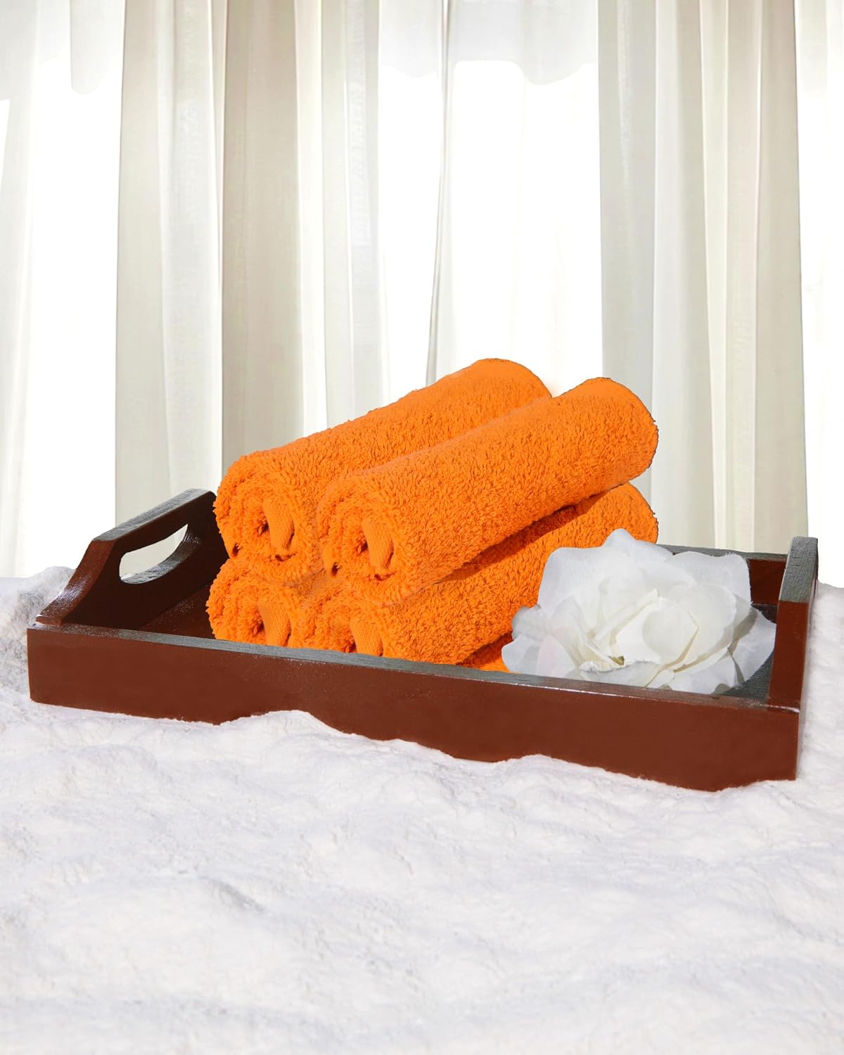 Premium Perfect Size Washcloth Set | Absorbent, Ring Spun, Hand Towels for Bathroom, 100% Cotton, Face, fingertip, Soft, for Daily Use (Pack of 4) (Orange, 13x13)