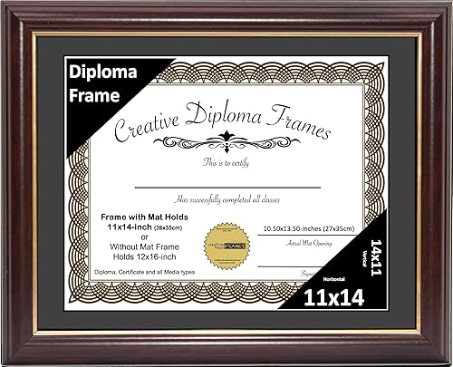 Vista 237 de Creative Picture Frames Marco de diploma de borde dorado caoba de 12 x 16 pulgadas con vidrio negro y colgadores de pared instalados, marco