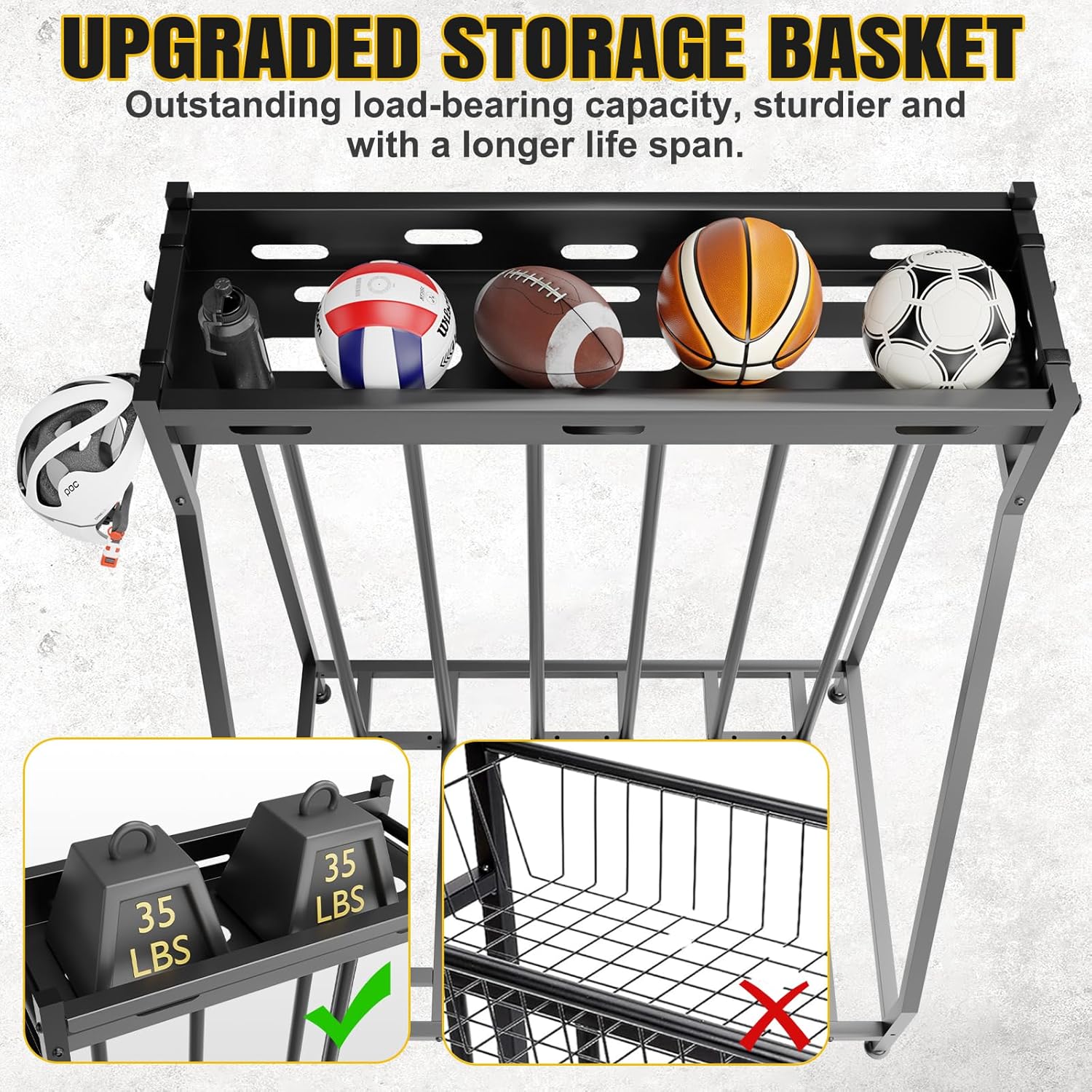 3 Bike Stand Steady Bike Rack Garage with Baskets Storage Indoor Bike Storage Rack Metal Floor Bicycle Station for Parking Suitable for Mountain, Hybrid, Adult and Kids Bikes