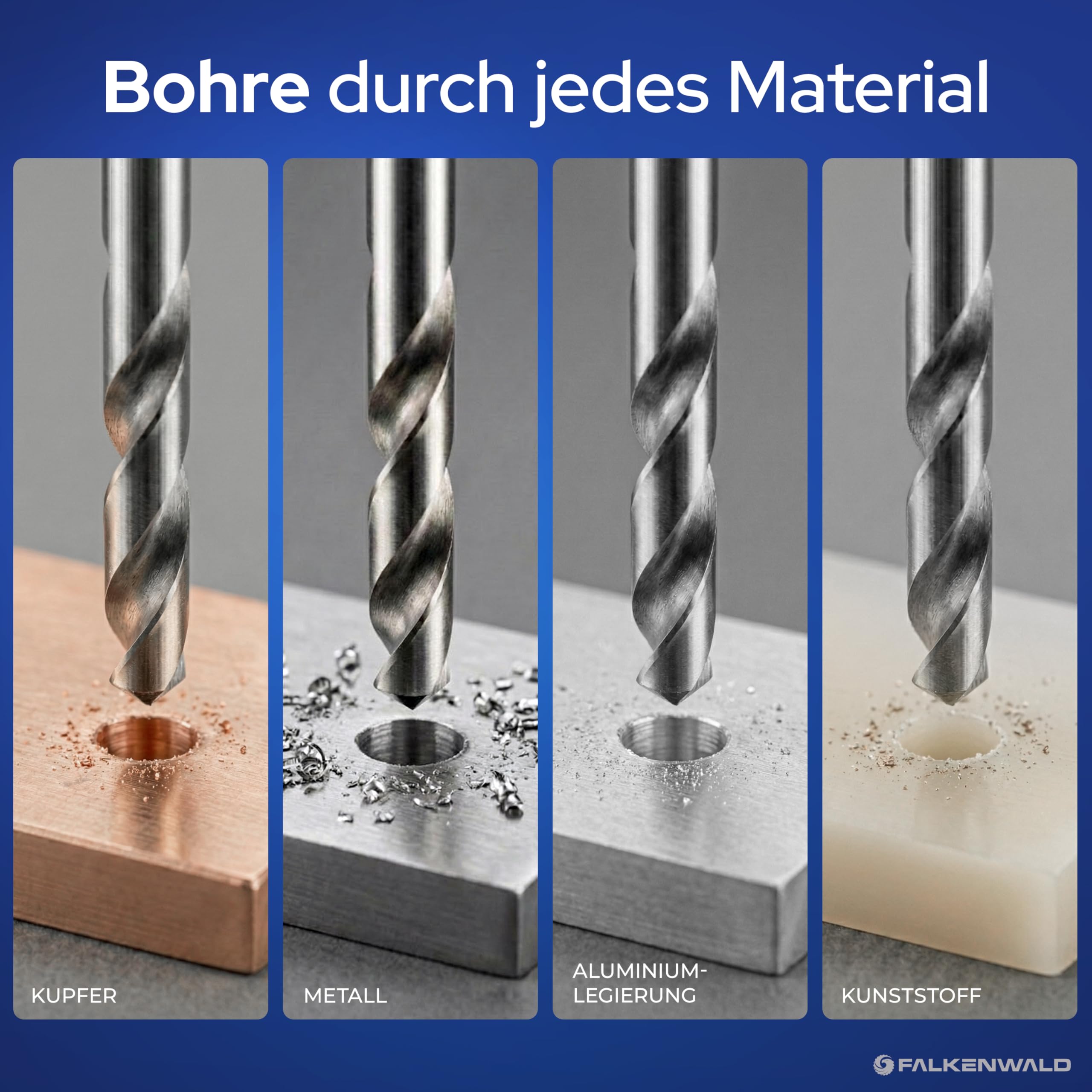 FALKENWALD Metallbohrer Set HSS-Co M35 19-teilig – 5% Kobalt Edelstahlbohrer mit 135° Kreuzanschliff – Profi Spiralbohrer 1–10 mm in 0,5 mm Schritten – inkl. ProBox