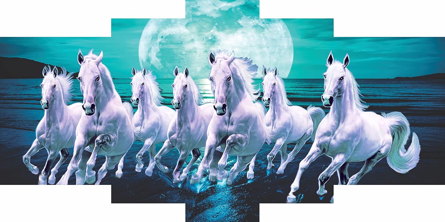 SAF 7 Running Horses Vastu UV Textured self adeshive set of 5 large Panel Painting 36 Inch X 18 Inch SANFPNL15