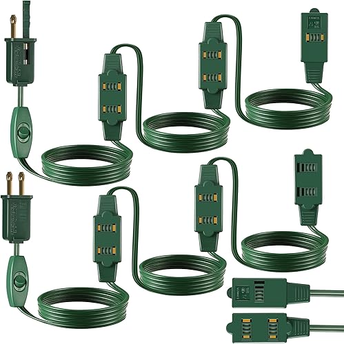 Vista 9 de Enhon 1 Pieza Cable de Extensión Verde de 15 Pies con 9 Tomacorrientes e Interruptor de Encendido/Apagado, Cable de Extensión de Luz para Árbol