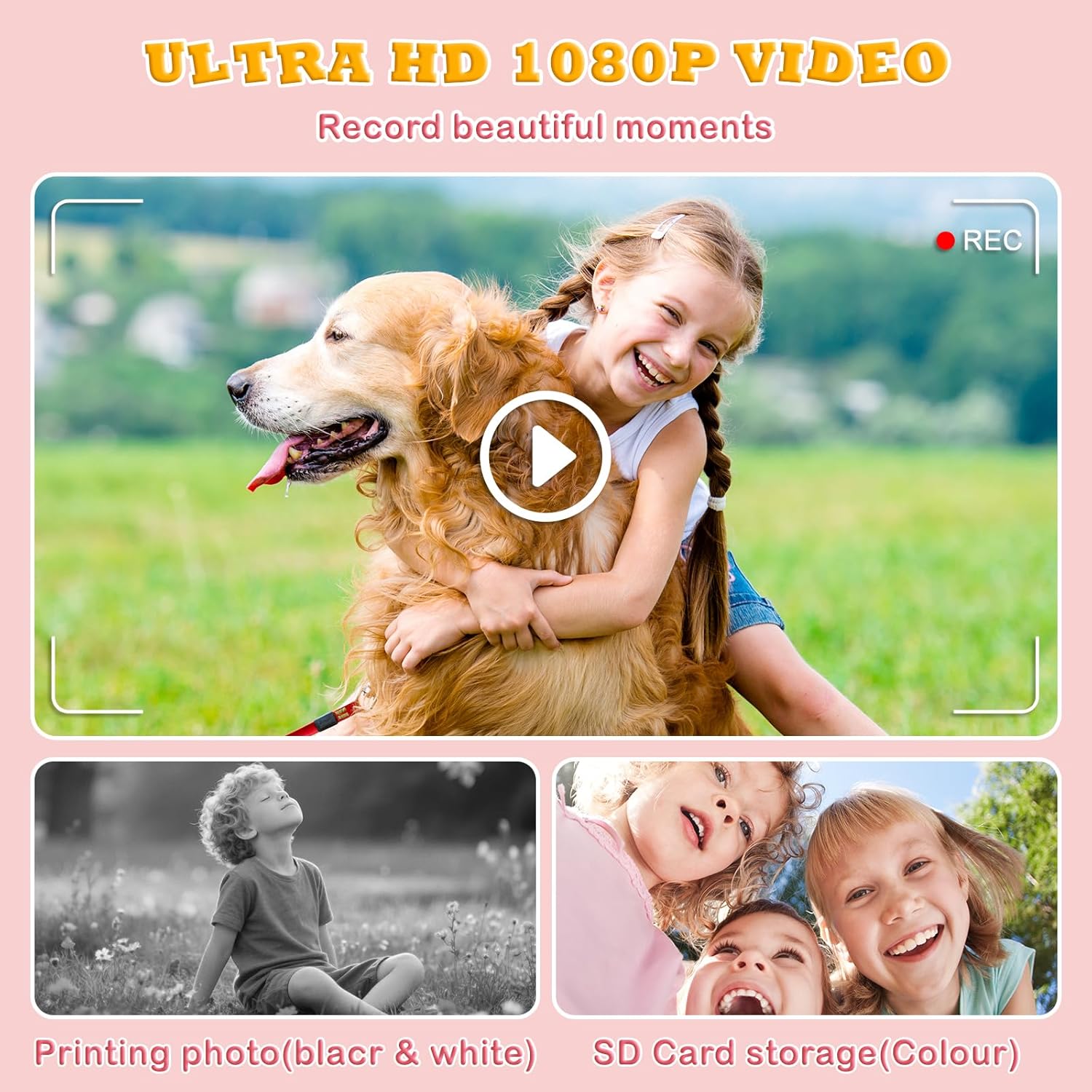 Kids Instant Print Camera, 1080P HD Kids Camera Instant Print, Includes 32GB SD Card, Adapter & 4 Paper Rolls,Christmas or Birthday Gift for Girls Boys Age 3-12（Pink） - Image 4