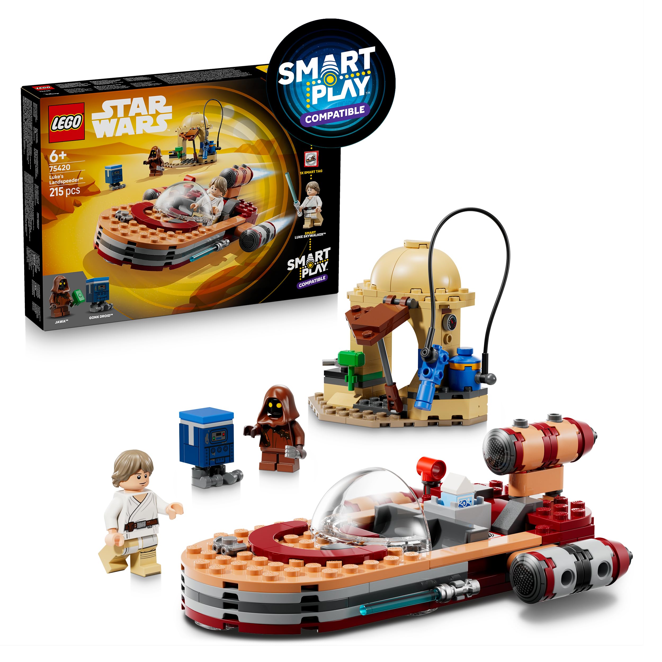 LEGO Star Wars 75420 SMART Play: Lukes Landspeeder - Kompatibles Interaktives Spielzeug inkl. SMART Tag und Luke Skywalker Minifigur - Geschenkidee für Jungen, Mädchen & Erwachsene Fans ab 6 Jahren