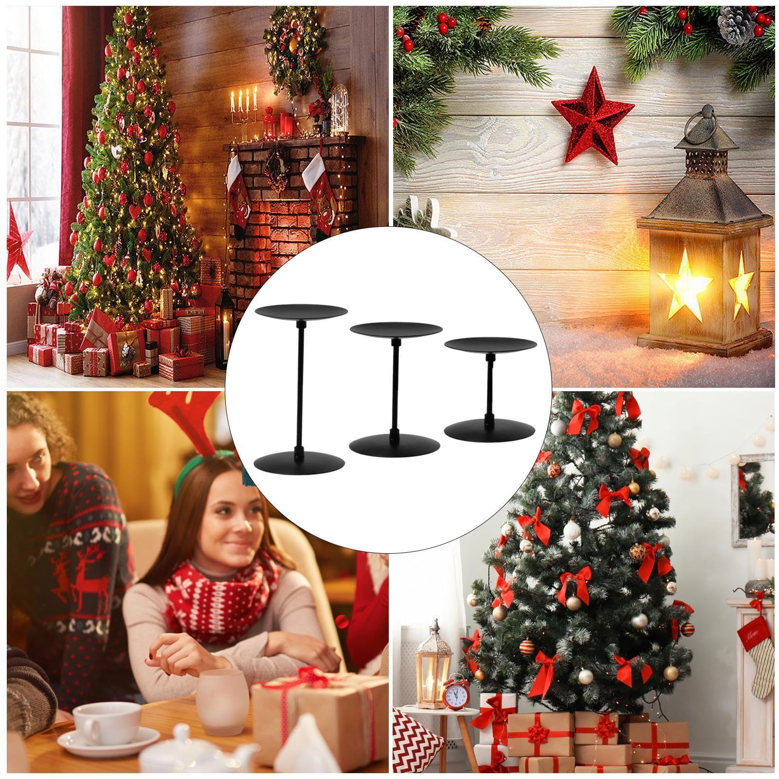 Black Iron Candle Holders - Matte Vintage Pillar Candle Holders, Metal Candle Container | Metal Stand Candle Holders, Decorative Candle Stand for Table Centerpiece, Rustic Candlestick Holders