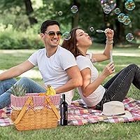 Vista 5 de Cesta de pícnic con astillas de madera, cesta tejida natural hecha a mano con asas plegables dobles, cestas de almacenamiento y regalo, cesta