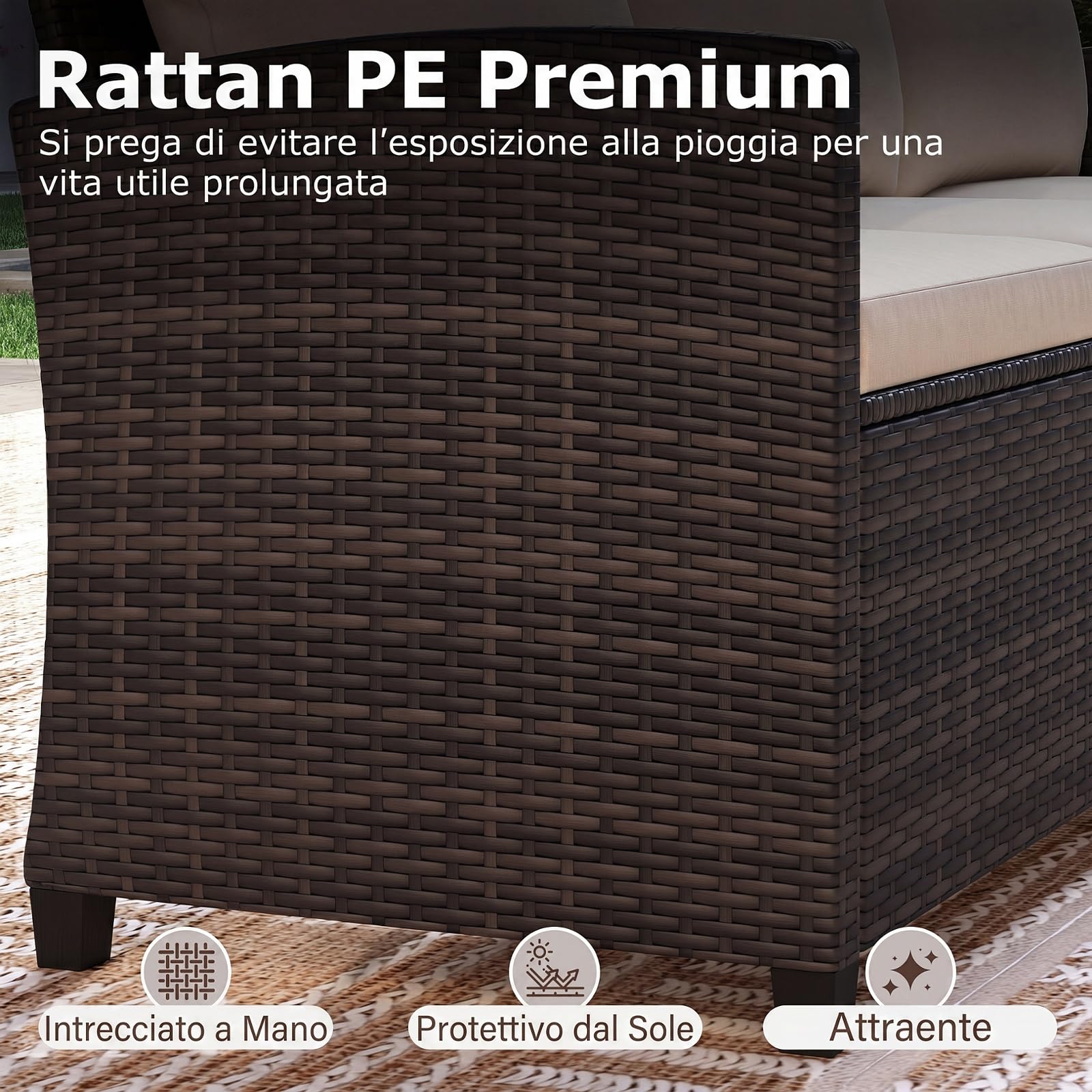 COSTWAY Set Salotto da Giardino per 7 Persone, Set da Esterno in Rattan con Divano a 3 Posti, Divano a 2 Posti, 2 Poltrone e 2 Poggiapiedi con Cuscini Morbidi per Terrazza e Balcone (Beige)
