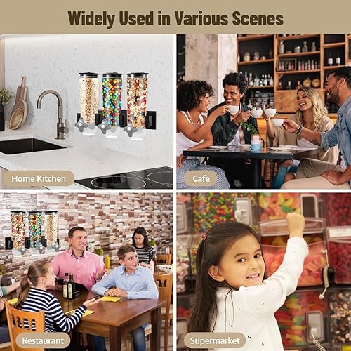 Miniatura 7 de Dispensador de pared de 3 cabezales, dispensador grande de alimentos secos de 4.5L, dispensador de cereales y dispensador transparente, recipiente