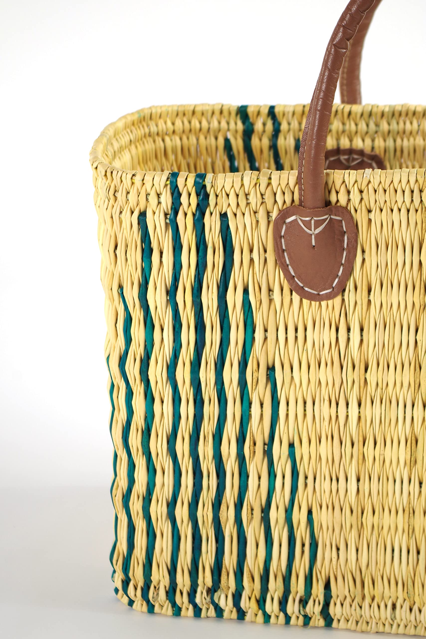 Kobolo Tasche Seegrastasche Korbtasche grüne Stripes Lederhenkel