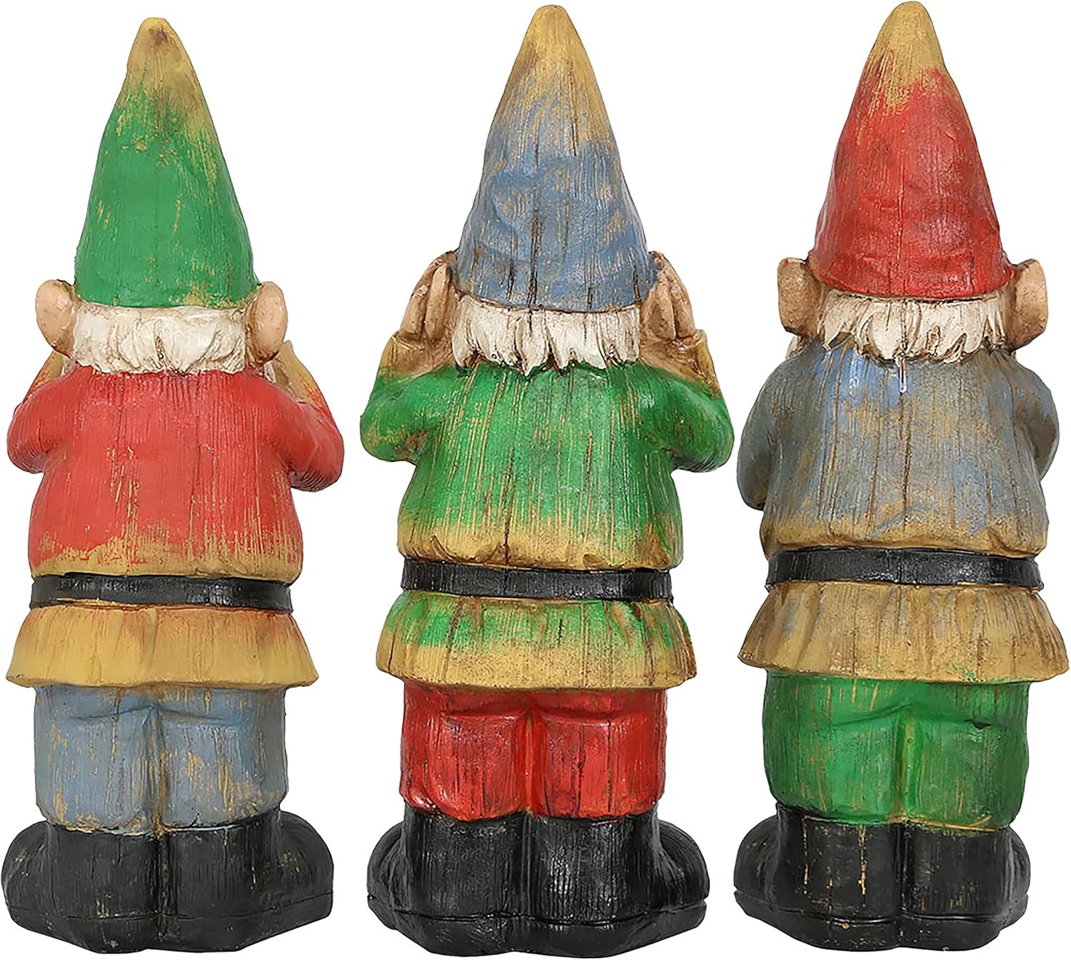 Sunnydaze Three Wise Garden Gnomes - Hear, Speak, and See No Evil Set - Outdoor Lawn Statues