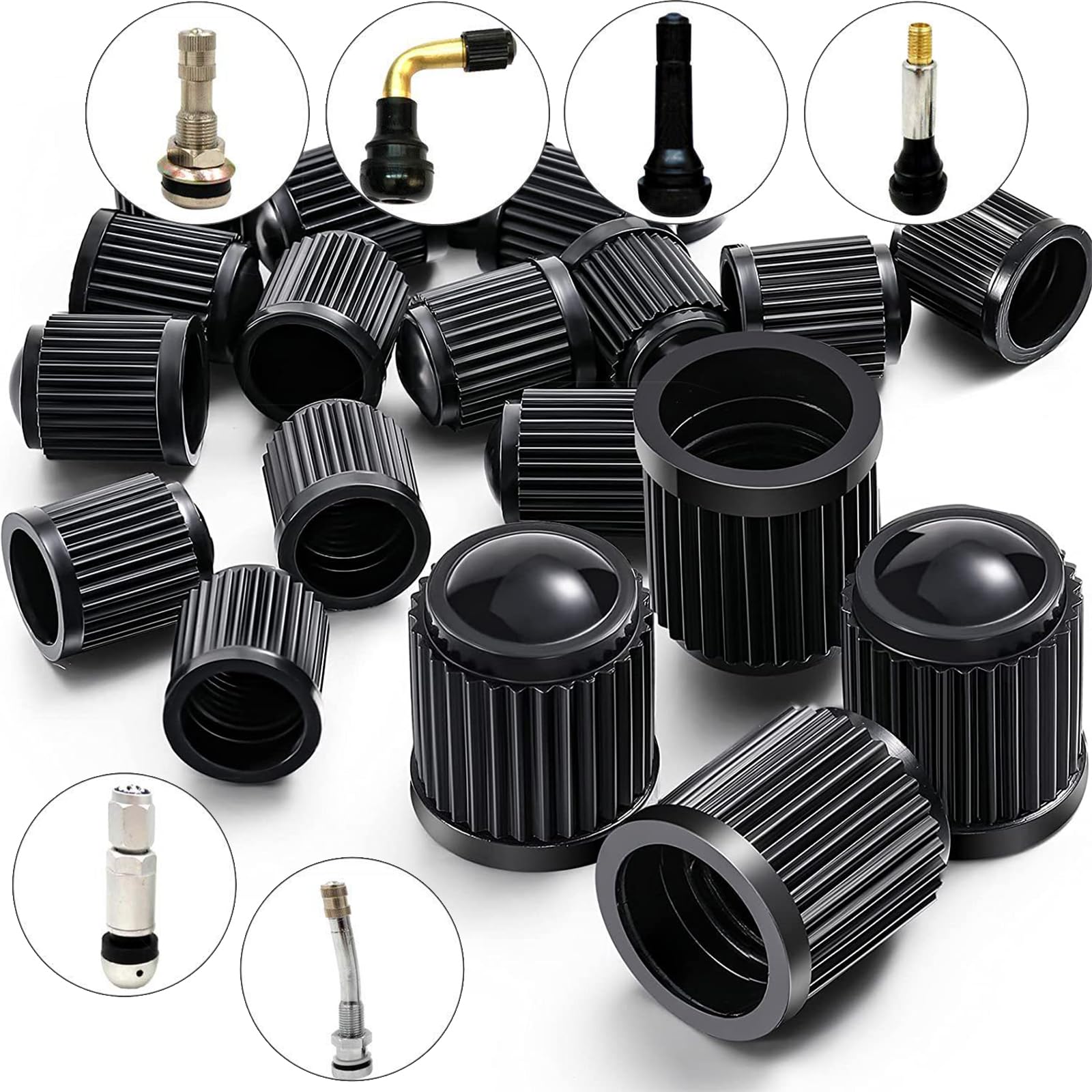 6 Pièces Bouchon de Valve Universel Noir pour Voiture et Moto - Couvre-Valve pour Roue et Pneu - 5