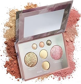 All in One Baked Makeup Palette, Dark Brown Eyeshadow, Blush Highlighter & Bronzer Face Kit Neutral Baked Powder Palette Hign Pigment Full Face Makeup Set Women (7colors)