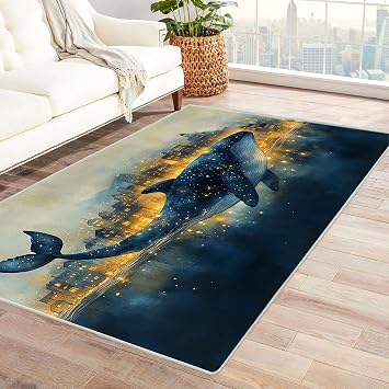 Abstract Area Rug Living Room Beach Scenery Sunset Modern Geometric Patchwork Floor Decor for Bedroom, Office, Living Room, Entryway, boy Home Dorm Decor AestheticBlue-5x6ft