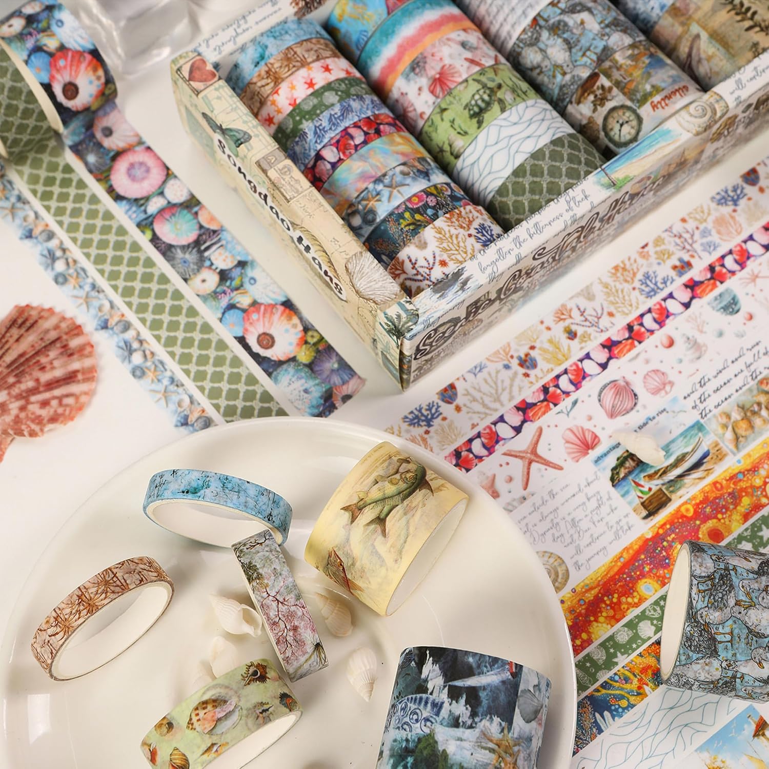 Vintage Washi Tape Set - 24 Rolls Arts Adhesive Tapes Assorted Retro Decorative Masking Tape Sets for Craft, Kids, Scrapbook, DIY, Gift Wrapping (8-Sea Treasures) image 3