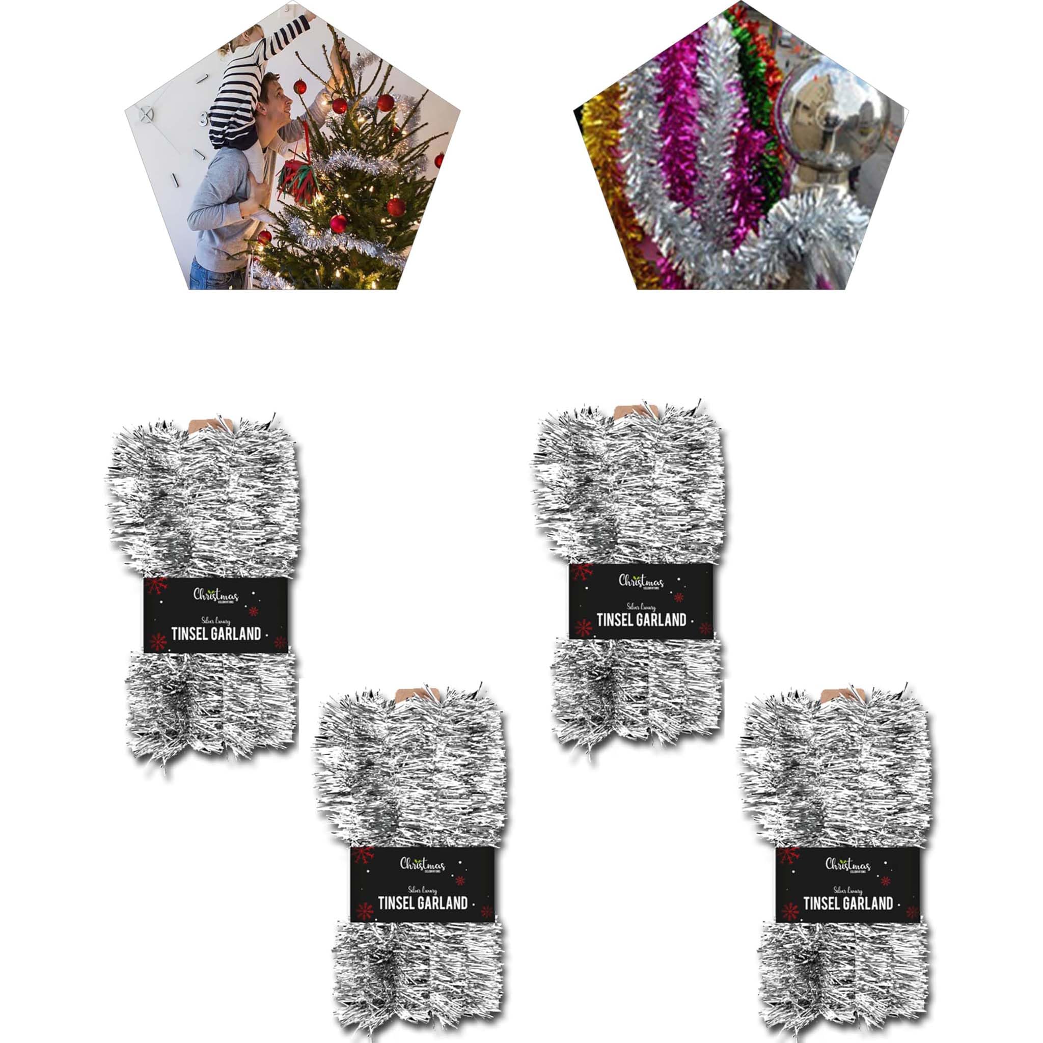 Hovuk Silver 4Pcs Christmas Thin Tinsel Garland For Celebrations- 50 Feet| Shiny Christmas Tree Garland |Metallic Decorations Supplies For New Year Xmas