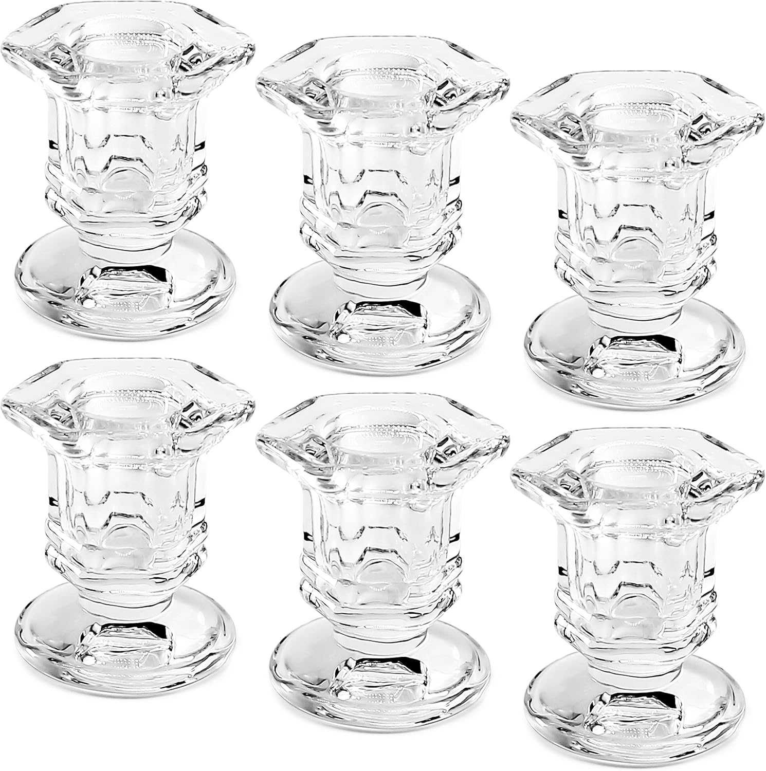 Candlestick Holders Set of 6 2.5" H Taper Candle Holders Bulk Clear Glass Candle