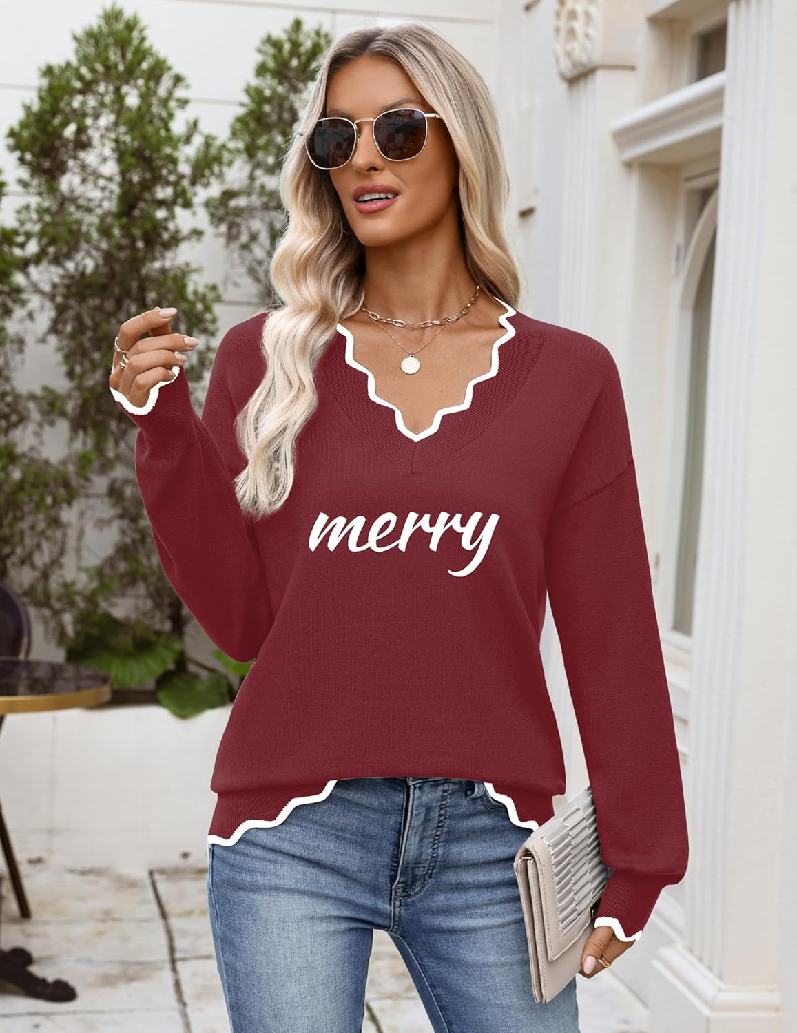 Zeagoo Women's 2026 Fall V Neck Sweater Casual Long Sleeve Lightweight Ribbed Knit Pullover Sweaters Dressy Casual Tops - Image 3
