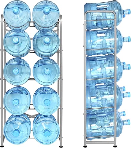 Miniatura 10 de Ationgle Soporte para botellas de agua de 5 galones para 10 botellas, 5 niveles resistente con marco de refuerzo para cocina y oficina, color negro