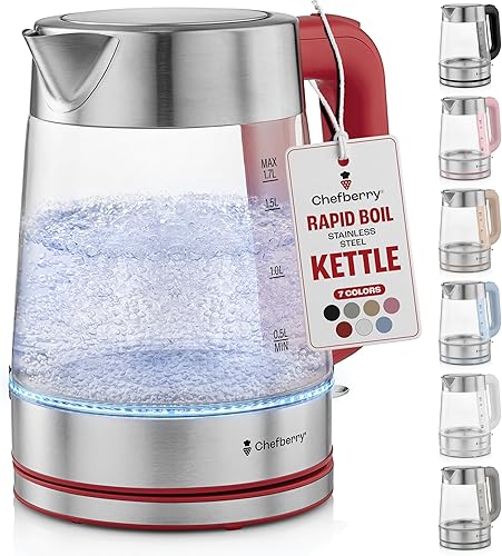 Miniatura 10 de Hervidor eléctrico para hervir té caliente y agua | Hervidor de vidrio de borosilicato de acero inoxidable de 1.8L sin plástico, apagado automático,