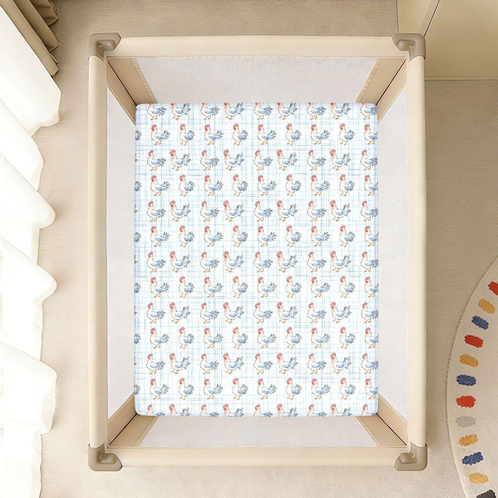 Blue Grid Spannbetttuch für Babybett mit Hahn, für Jungen und Mädchen, weich, Standard-Matratze, 71,1 x 132,1 cm