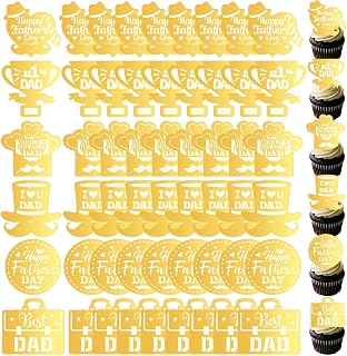 Capoda 24 Pcs Father's Day Cupcake Toppers Glitter Gold Acrylic Cupcake Picks with Heart Butterfly Reusable Cake Dessert Decor for Father's Day Party Supplies Baking Decor