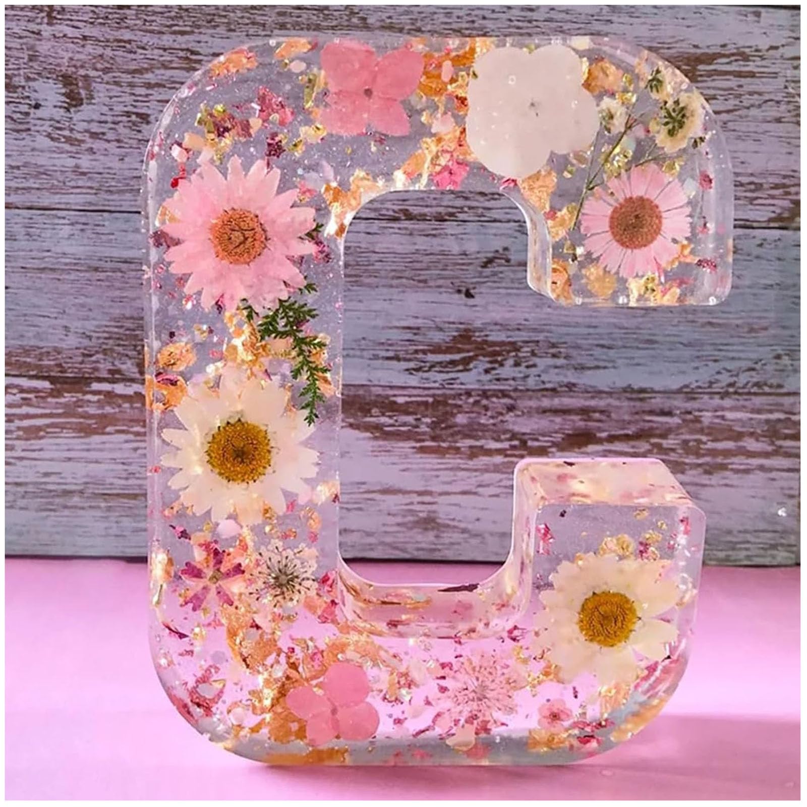 Personalized Floral Resin Night Light Letters - Alphabet, Pressed Flowers Lamp